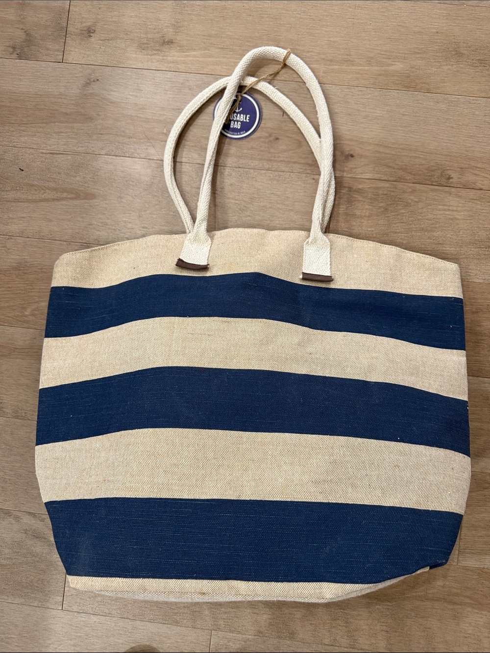 Canvas Striped Tote Bag in Navy and Cream
